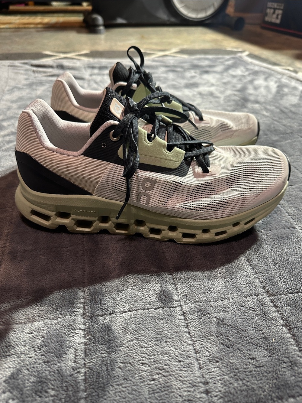 On Running cloudstratus Athletic Shoes - White and Olive with Black Accent